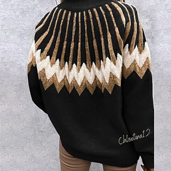 NEW Patterned Black Warm Pullover Sweater - Picture 2 of 7